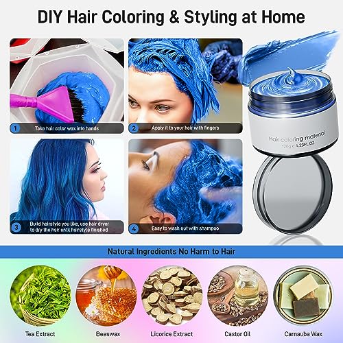 Blue Temporary Hair Color Wax - Washable Hair Dye for Women & Men, 120g