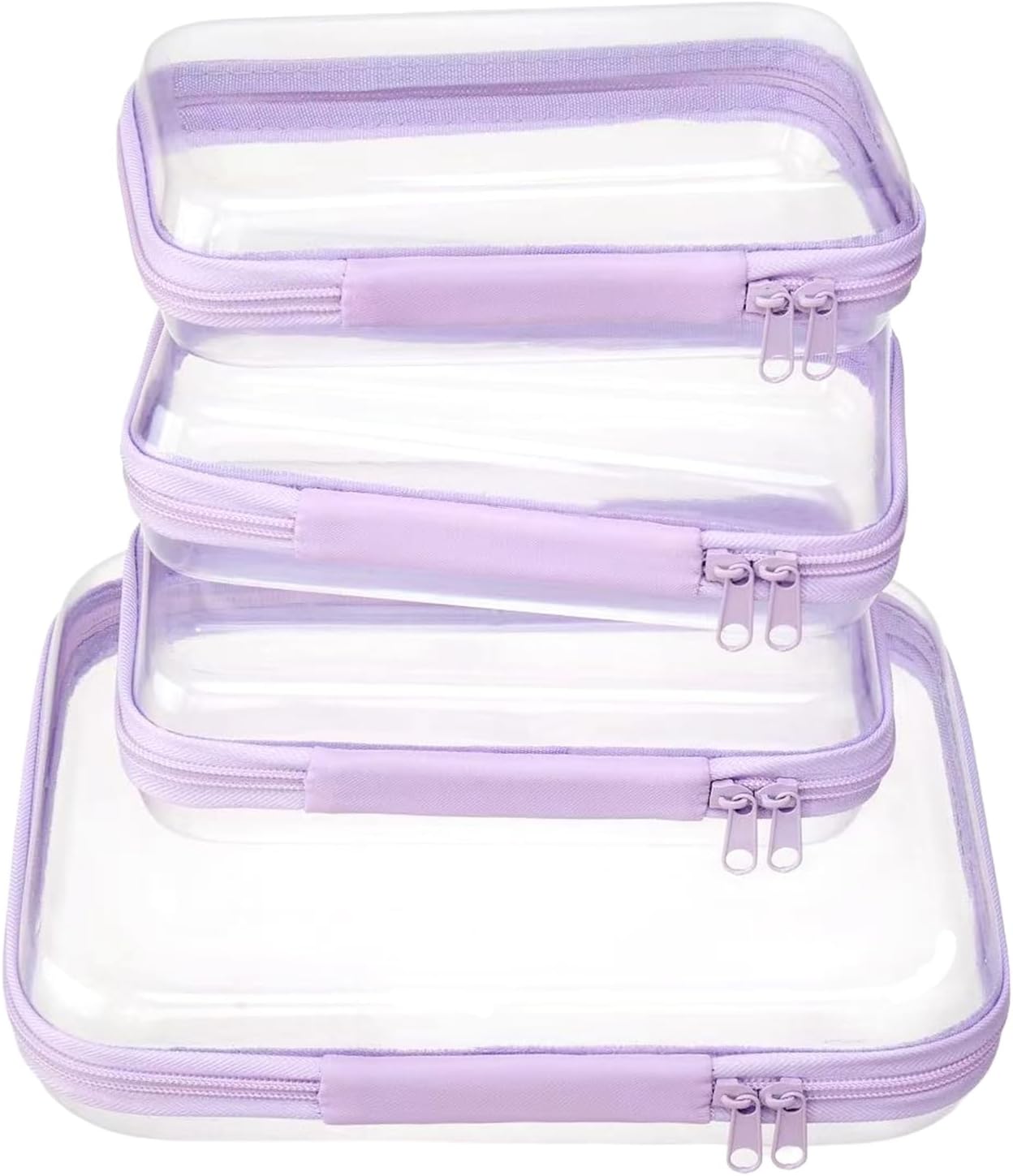 Clear Zipper Pouches - Hard Shell Toiletry Bag Set for Travel | 4 Pack, Black