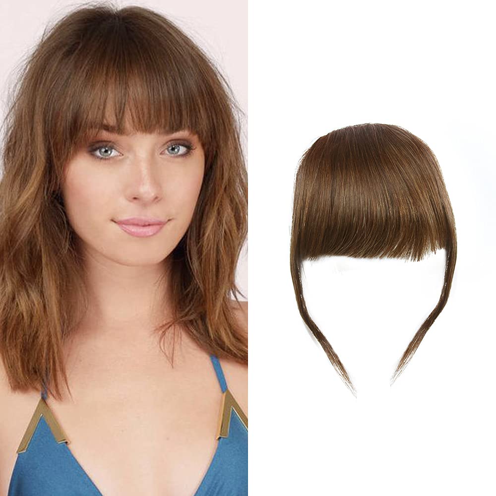 Clip-In Bangs - Natural Real Human Hair Wispy Fringe Extensions | Black Brown Flat Bangs