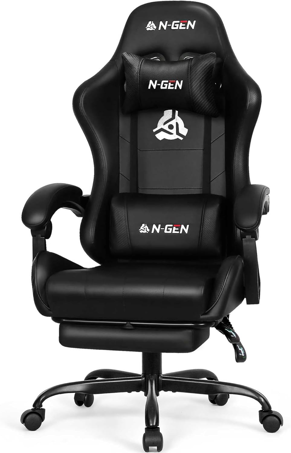N-GEN Gaming Chair - Ergonomic Video Gaming Chair with Footrest & Lumbar Support | Adjustable High Back in Carbon Black