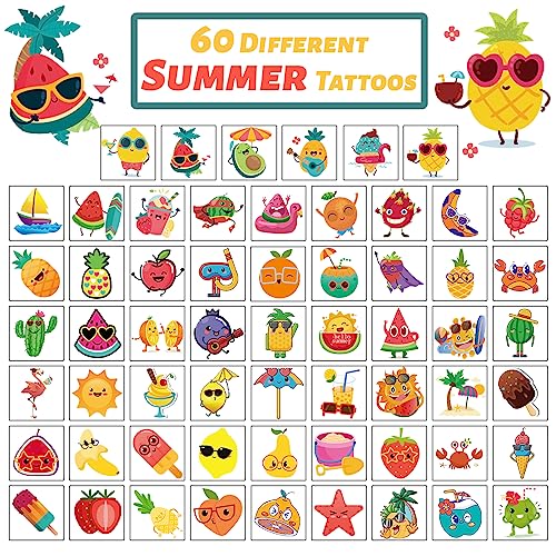 240 Pcs Summer Fruit Temporary Tattoos for Kids - 60 Designs