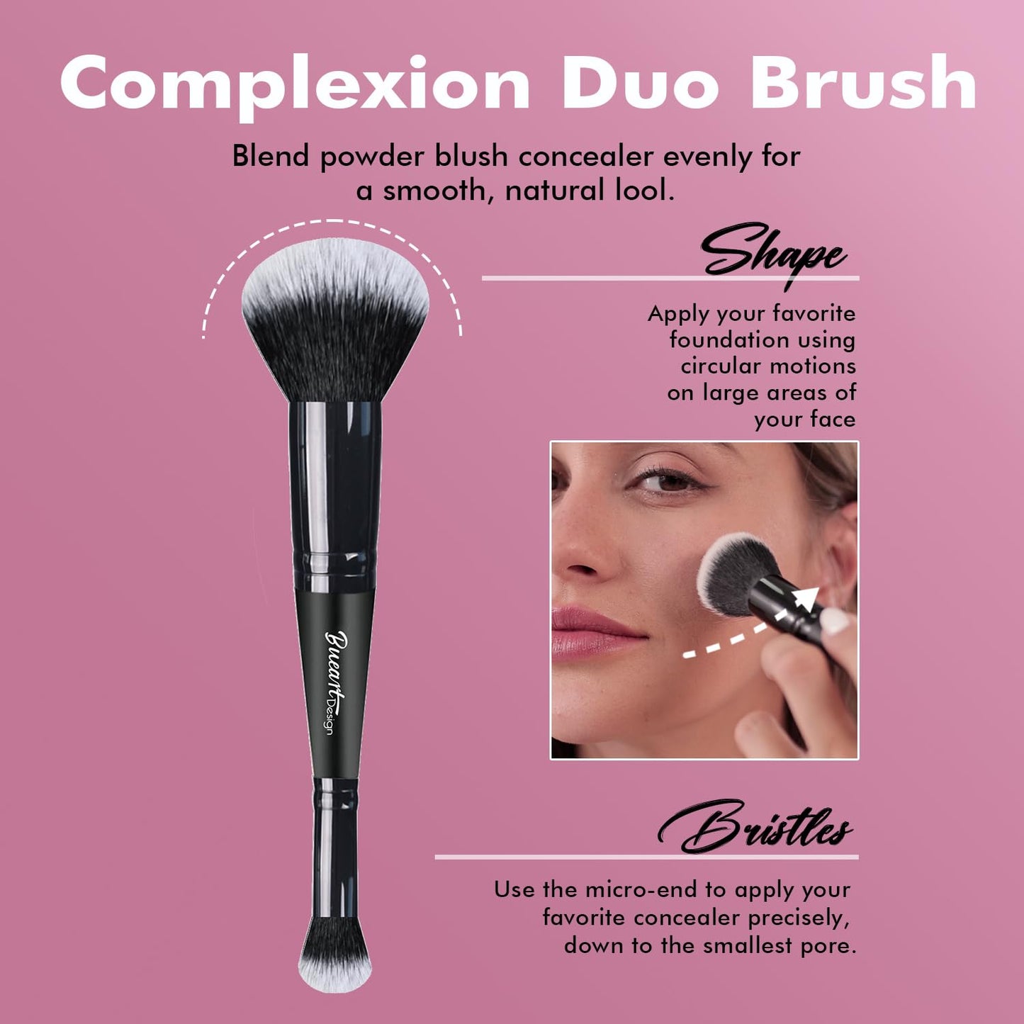 Complexion Duo Brush Set - Ultra-Soft Double-Ended Makeup Brushes for Foundation & Bronzer | Vegan & Cruelty-Free