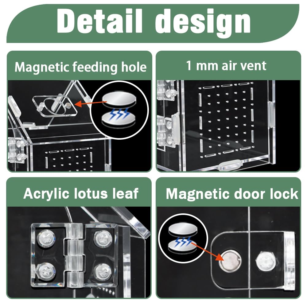 ZUIFIANLE Jumping Spider Enclosure, Acrylic Cabin Terrarium with Sloped Roof & Magnetic Front Door, for Arboreal Pets, Mantis, Small Reptile Habitat (Transparent Color, L 7.9",W 3.9",H 5.9")