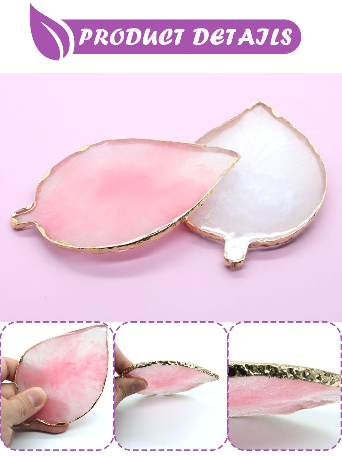 Resin Nail Art Palette,Leaf Design Nail Painting Polish Palette Color Mixing Makeup Tools Gel Polish Tray Cosmetic Mixing Tools Makeup Display Board(White&Pink)