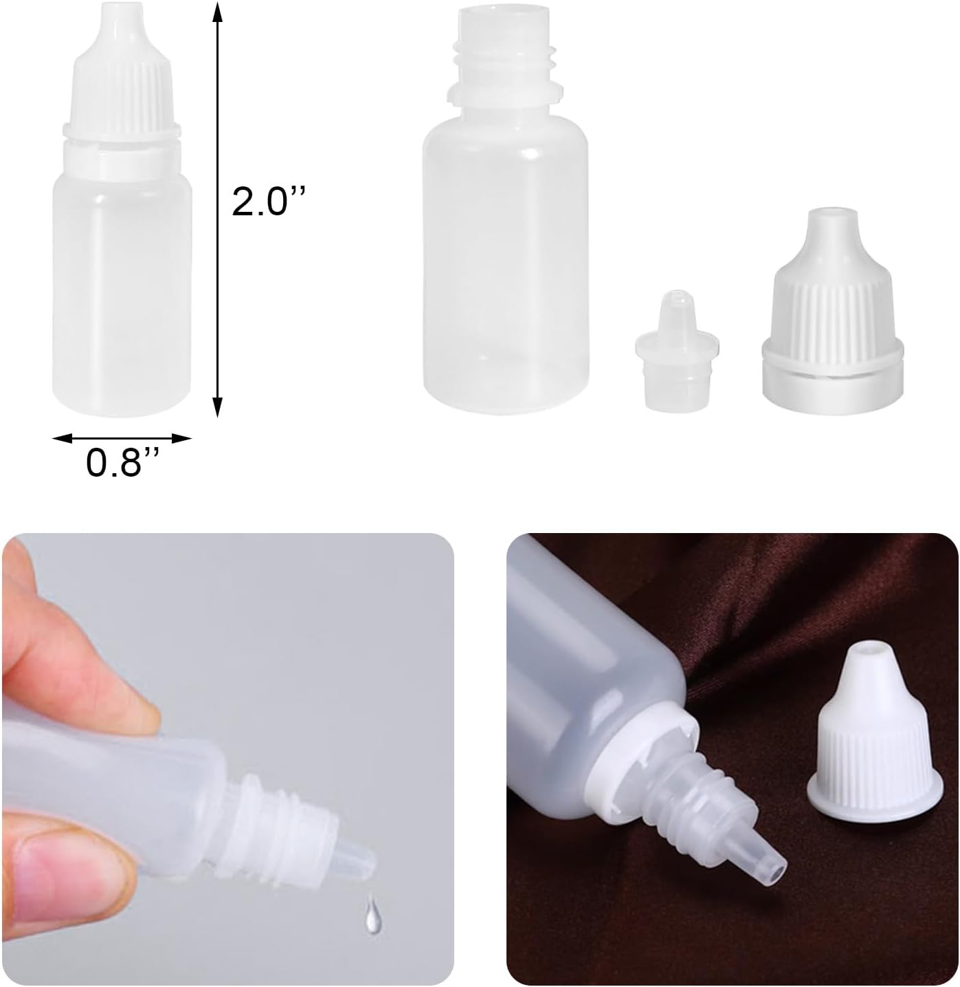 Eye Dropper Bottles - 10ml Squeezable Plastic Containers | 12-Pack with Caps
