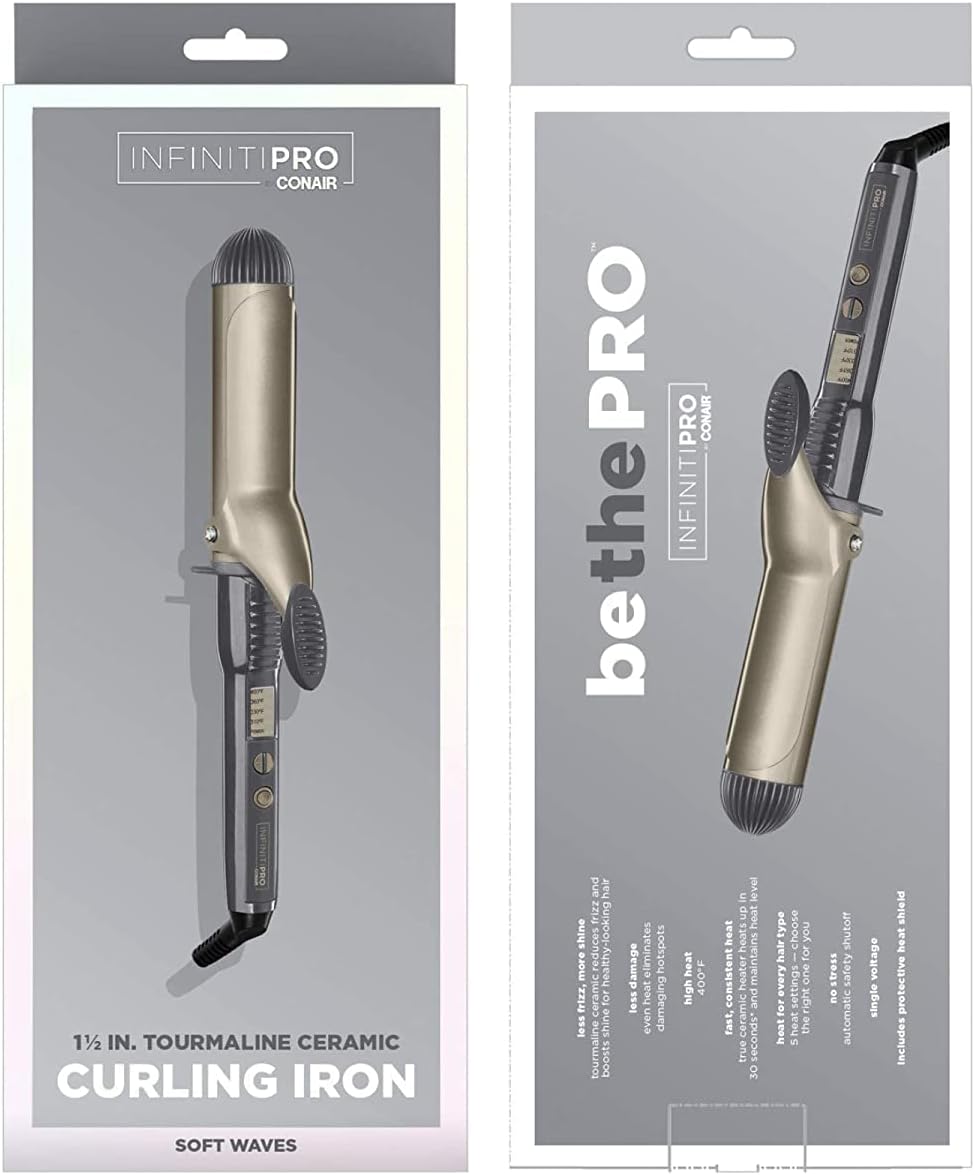 Conair INFINITIPRO Tourmaline Curling Iron - 1.5-Inch Ceramic Barrel for Soft Waves | Ideal for Medium & Long Hair