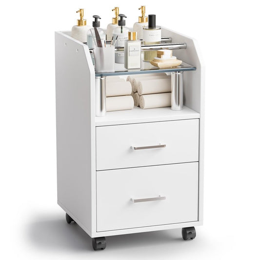 OmySalon Pedicure Cart, Foot Bath Trolley with Storage Drawer & Bottle Racks, Portable Salon Station for Esthetician Manicure & Foot Massage, Beauty Spa Supplies with Locking Wheels, White