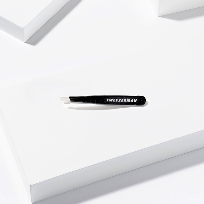 Tweezerman Mini Slant Tweezer - Tweezers for Eyebrows, Travel Tweezers for Eyebrows, Facial Hair (Dusted Onyx)