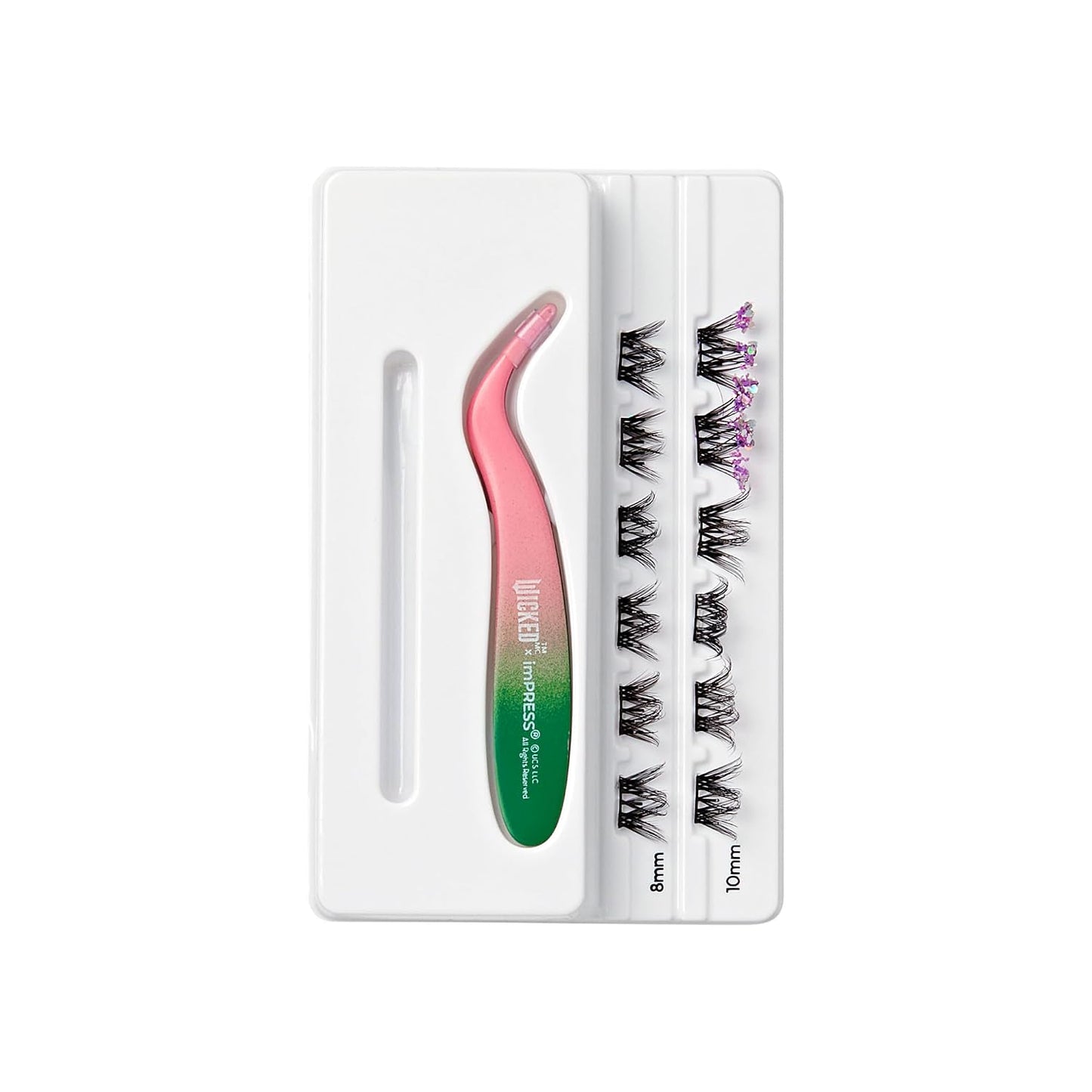 Press On Self Adhesive Eyelashes - Natural Volume 8mm-10mm Lashes with Purple Glitter | 12 Lash Clusters & Mini Applicator