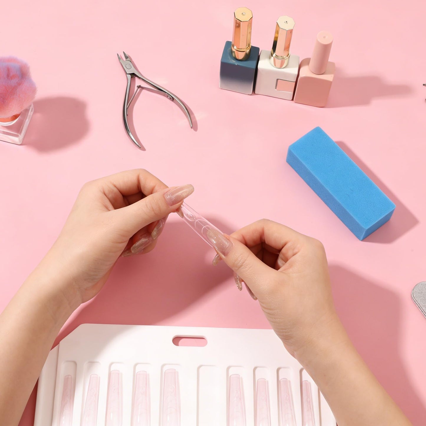 BOMOQING Original Nail Form Tray & Compartments Organizer - 10 Slot Acrylic Nail Form Display with Brush Holder for Salon & Home DIY Manicure
