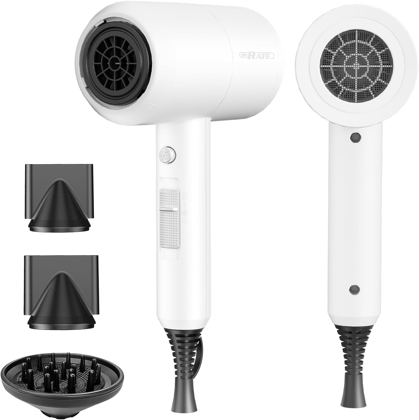 Ionic Hair Dryer with Diffuser - Professional Blow Dryer for Curly & Frizzy Hair | Low Noise & Portable Design