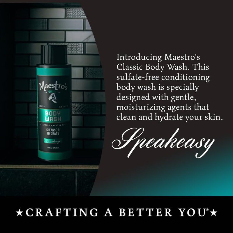 Maestro's Classic BATH WASH - Conditioning Bath Wash, Cleans and Hydrates, Speakeasy Blend, 16 Ounce