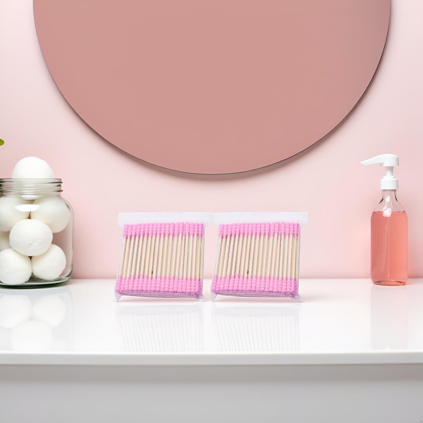 200 Pcs Pink Double Head Cotton Swabs - Ear Cleaning & Makeup Remover Buds | Spiral Cotton Heads