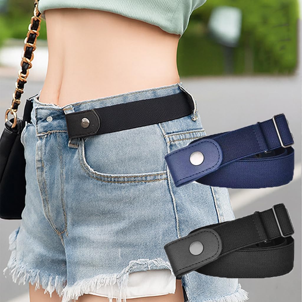 Elastic No Buckle Belt for Men & Women - Comfortable Adjustable Fit | Black & Blue, Perfect for Jeans & Daily Wear