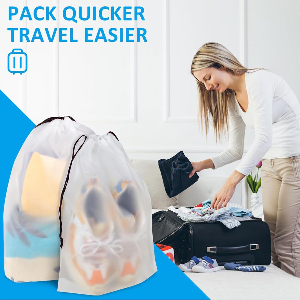 10 PCS Large Clear Shoe Bags for Travel, 11.8" x 15.7" Drawstring Travel Shoe Bags for Trip Cruise Shoe Storage Bag Travel Essentials