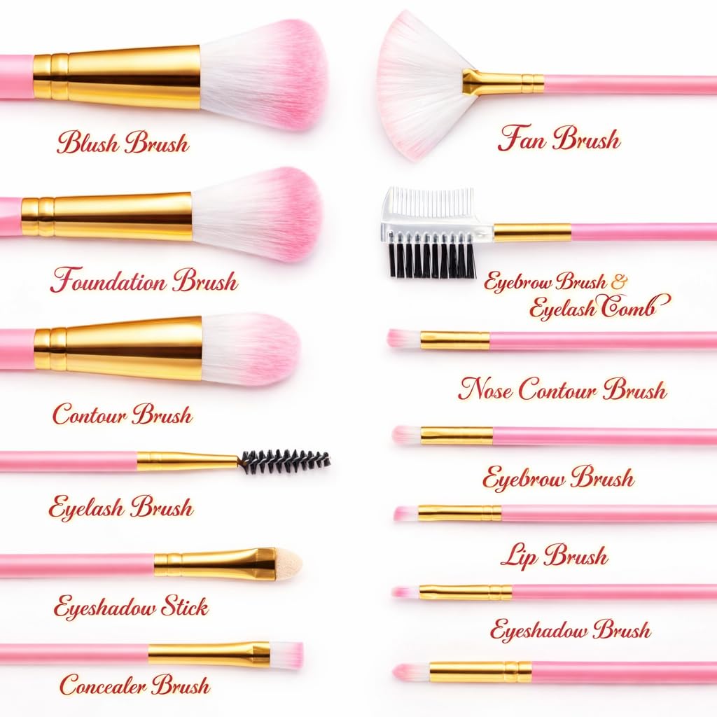 Professional Makeup Brush Set - 12 Pcs Soft Synthetic Bristles | Portable Travel Case for Artists