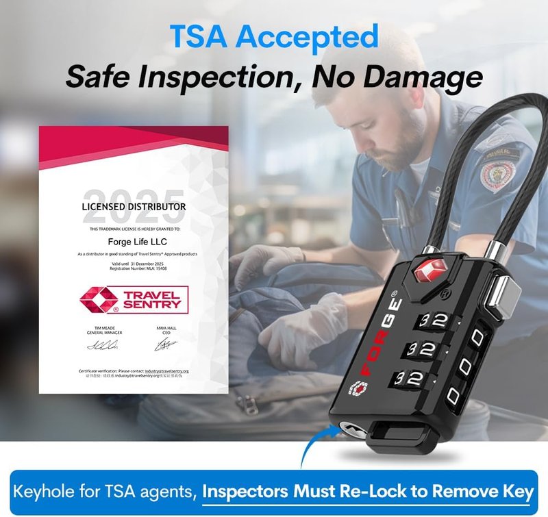 TSA Approved Cable Luggage Locks - Re-settable Combination Alloy Body | 2 Pack, Black