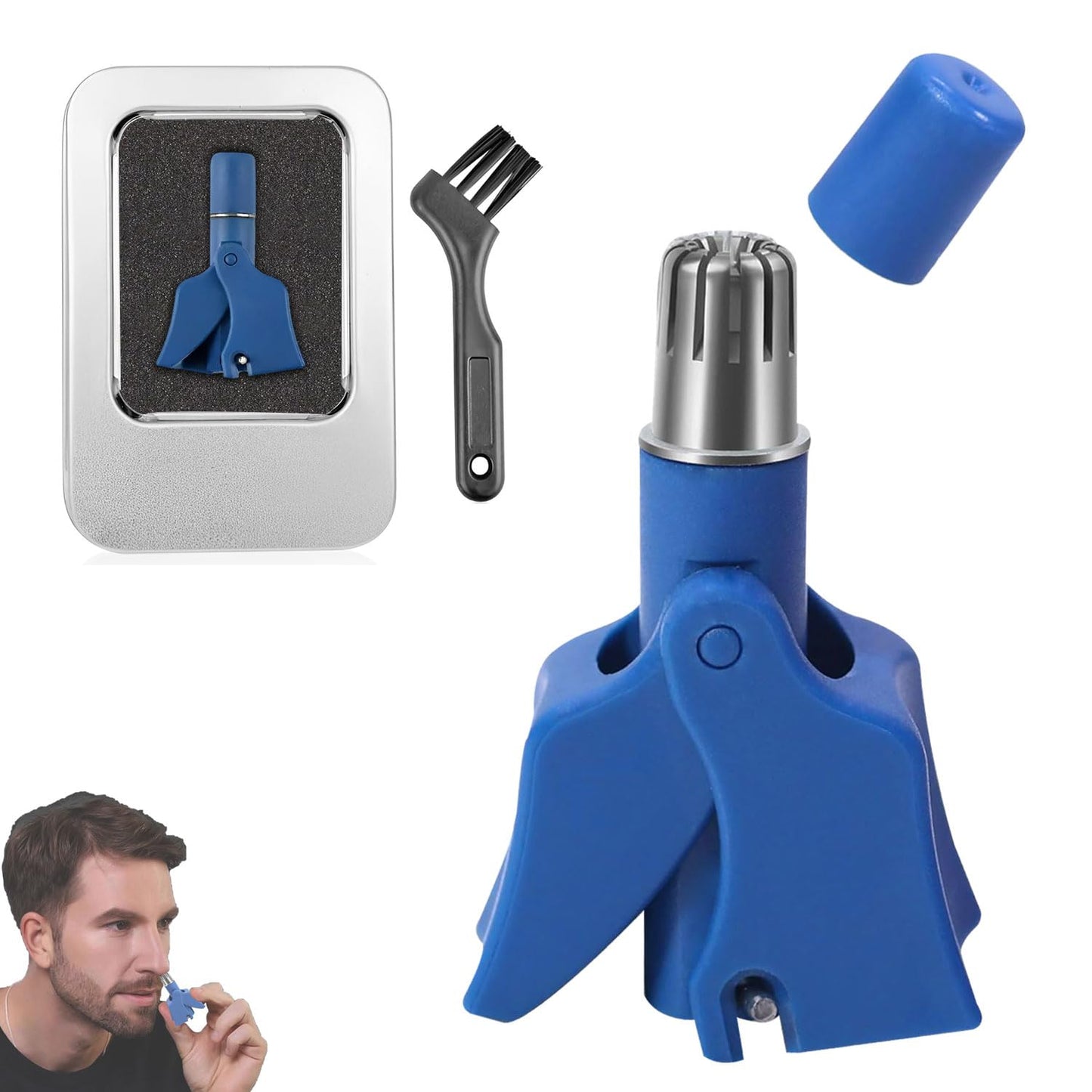 Infinity Choices Stainless Steel Hair Trimmer for Men and Women | Manual Nose and Ear Hair Trimmer | Nose Clippers, 360° Rotating Hair Trimmers | Washable Nose Hair Remover | Blue