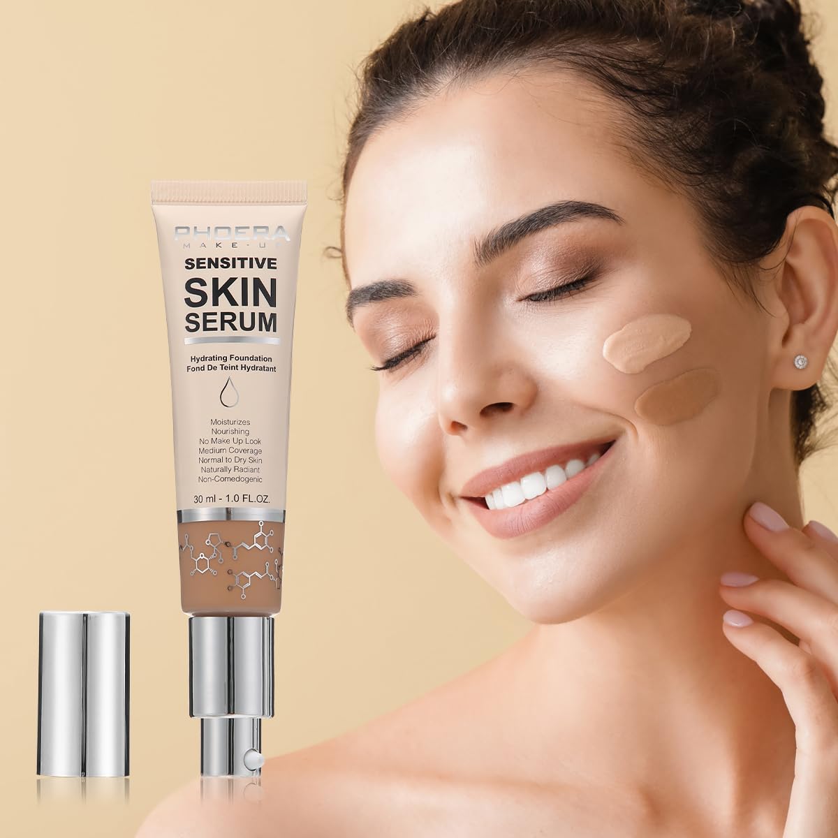 PHOERA Hydrating Foundation - Hypoallergenic Tinted Moisturizer for Mature Skin | N02 Nude Shade