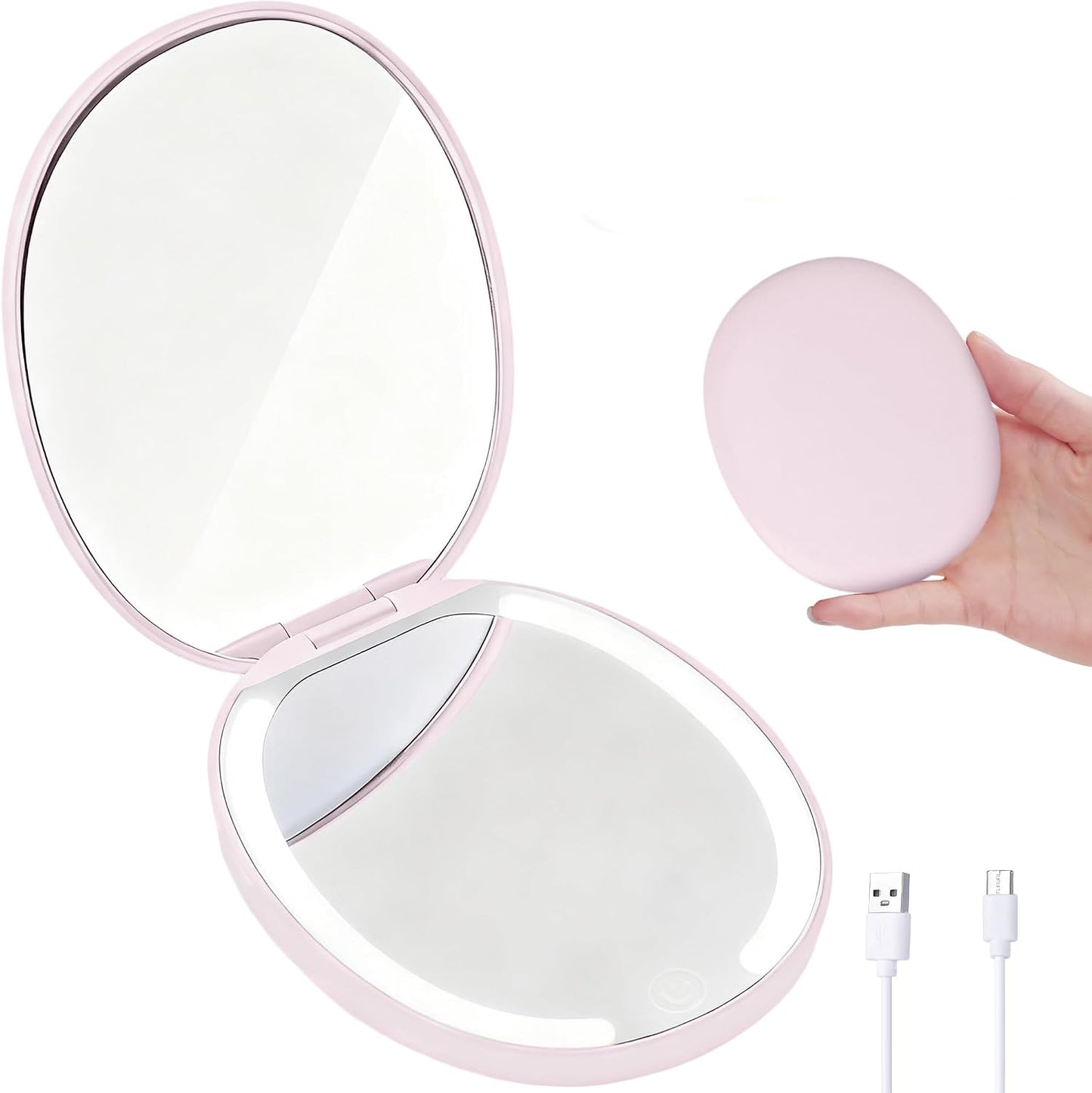 Portable Makeup Mirror - 1X/5X LED Lighted Magnifying Mirror | Compact USB Rechargeable Travel Size in White