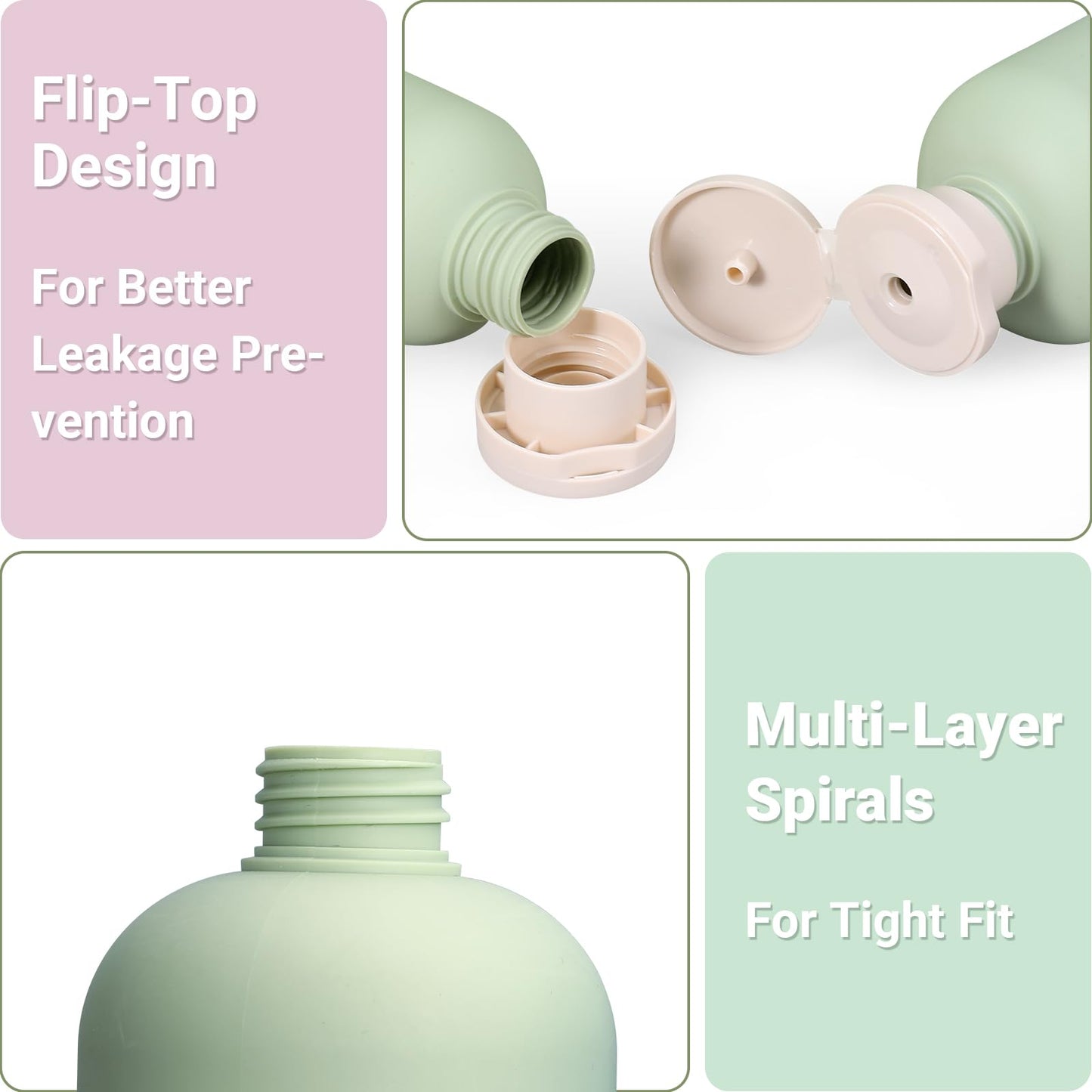 ASEVAT Plastic Leak Proof Travel Bottles for Toiletries, TSA Approved Travel Size Containers, Squeeze Bottles Refillable for Shampoo, Lotion & Body Wash (Blue+Pink+Green, 6.7 oz)
