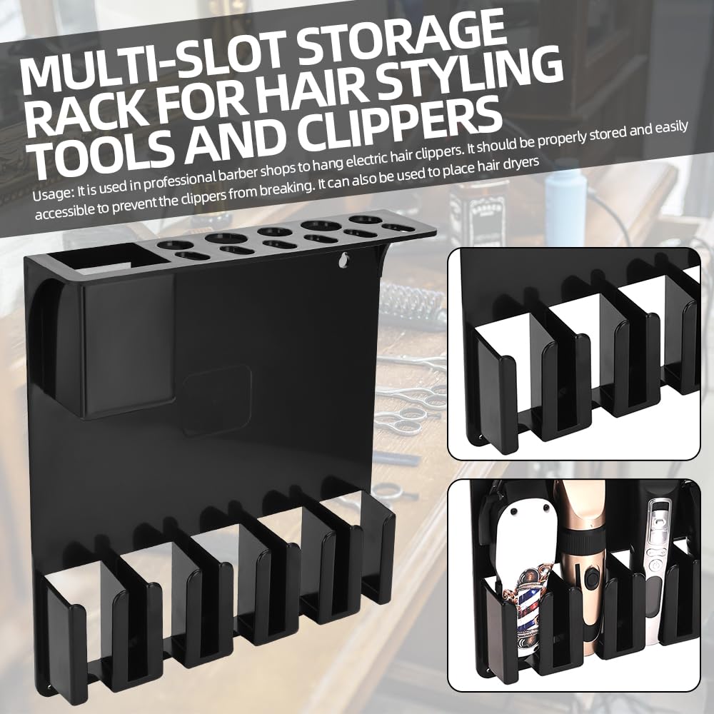 Clipper Holders Barbers Organizer, 13" x 12" x 3" Wall-Mounted Multi-Functional Hair Styling Tool Storage Stand for Clipper, Scissors, Comb, Curling Irons - for Salon, Home Bathrooms, with Screws Kit