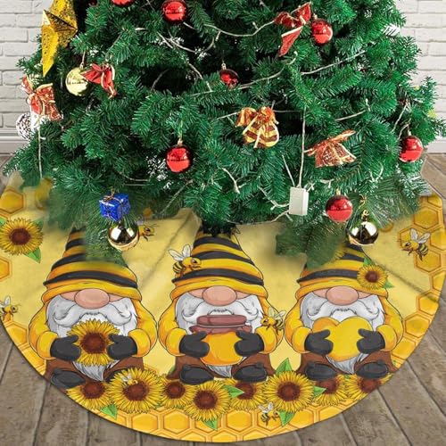 Sunflower Gnomes Christmas Tree Skirt - 36 Inch Holiday Decor
