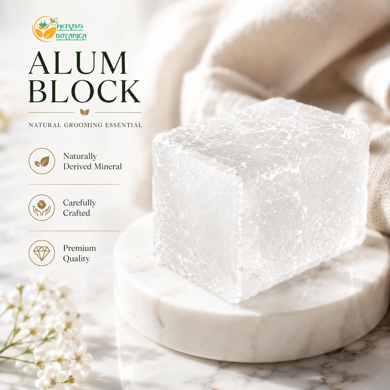 Herbs Botanica Alum Block for Shaving 100% Pure Natural Potassium Alum Crystal Traditional Post-Shave Grooming Block – Unscented Mineral Bar for Men’s Wet Shaving Routine