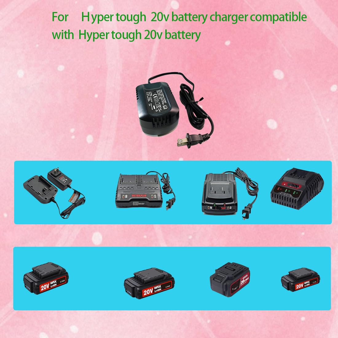 for Hyper Tough 20V Fast Lithium Battery Charger Compatible with Hyper Tough 20v Battery AQ90051G HT21-401-003-11...