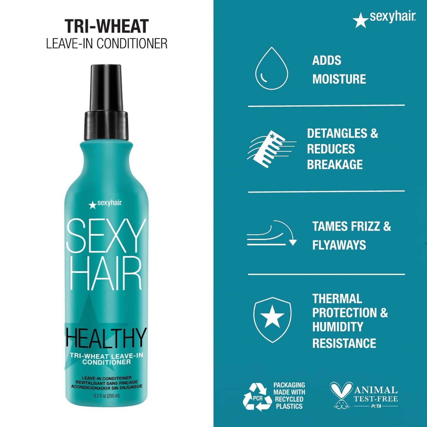 SexyHair Healthy Tri-Wheat Leave-In Conditioner - 90% Better Detangling & Reduced Breakage | Moisturizes & Adds Shine