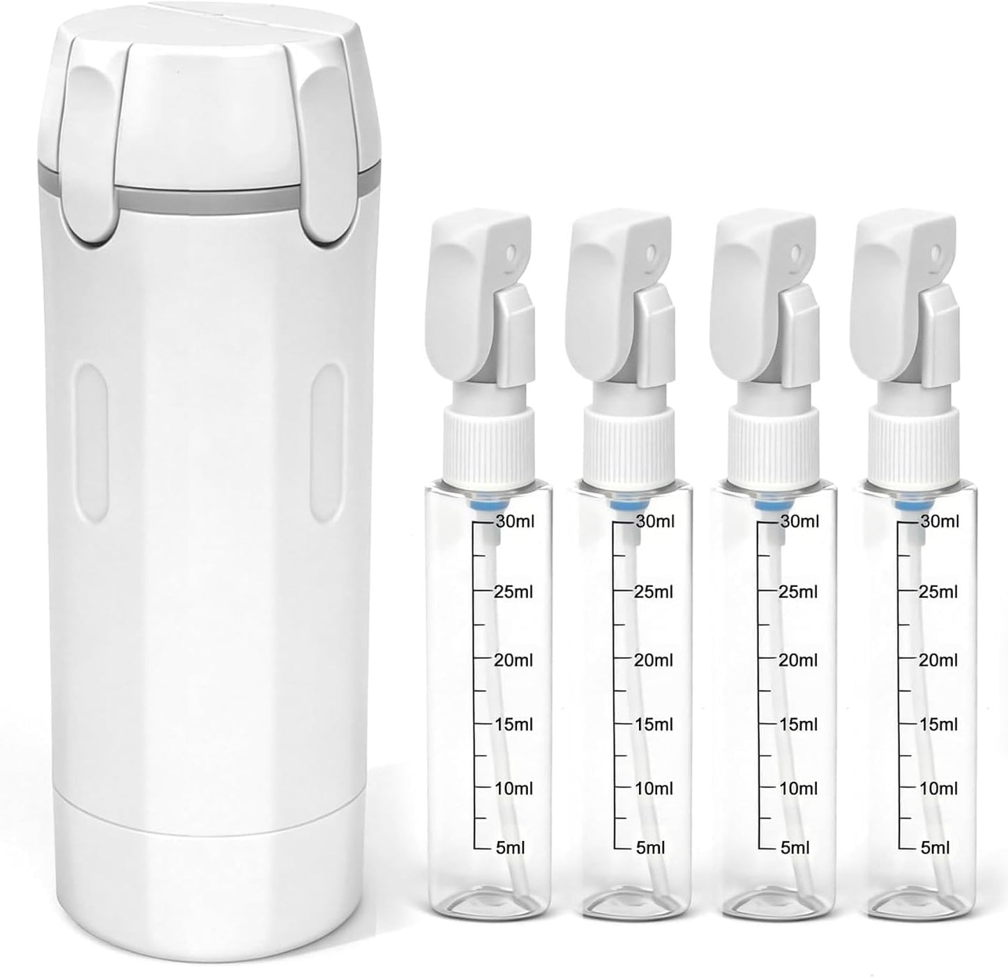 Travel Dispenser Set - 4 Pack 30ML Refillable Toiletry Bottles | Leak Proof & Portable for Shampoo, Shower Gel, Travel (White)