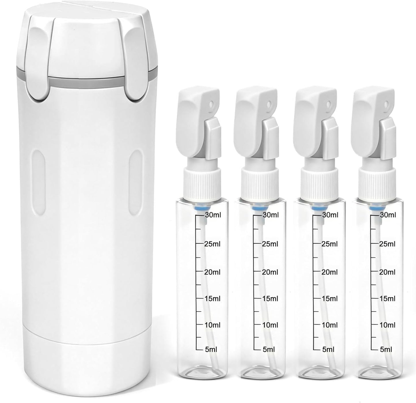 4 in 1 Travel Dispenser,4 Pack 30ML Travel Bottles for Toiletries,Refillable, Leak Proof and Portable,Suitable for Storing Shampoo, Shower Gel, Laundry Detergent, Suitable for Travel, Camping (White)
