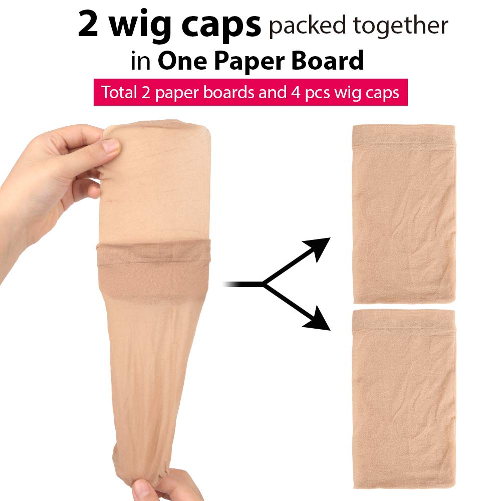 Light Brown Stocking Wig Caps - 4 Pack Stretchy Nylon for Women