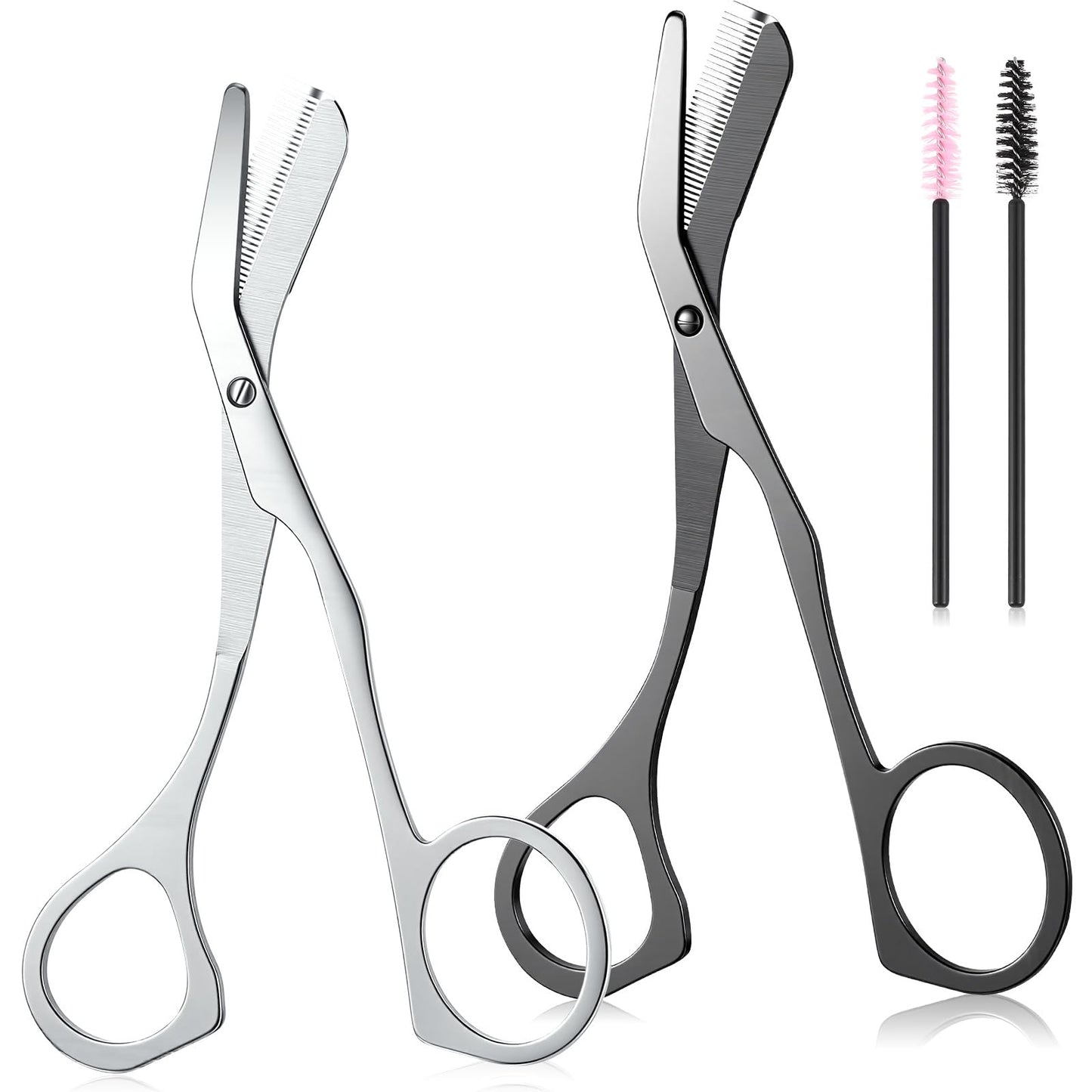 PullCrease 2 Pack Eyebrow Trimming Scissors with Combs, Stainless Steel Eyebrow Trimmers for Women Men Gifts, Brow Trimming Tool Beard Trimmer (Gray,Black)