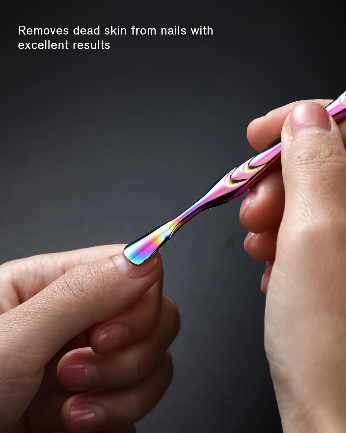 FERYES Cuticle Pusher & Trimmer - 2-in-1 Stainless Steel Nail Care Tool for Manicures & Pedicures | Rainbow Finish