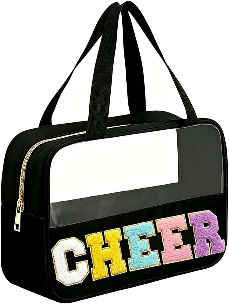Cheer Makeup Bag - Waterproof Nylon Cosmetic Organizer | Chenille Letter Patch, Perfect Cheerleader Gift for Team