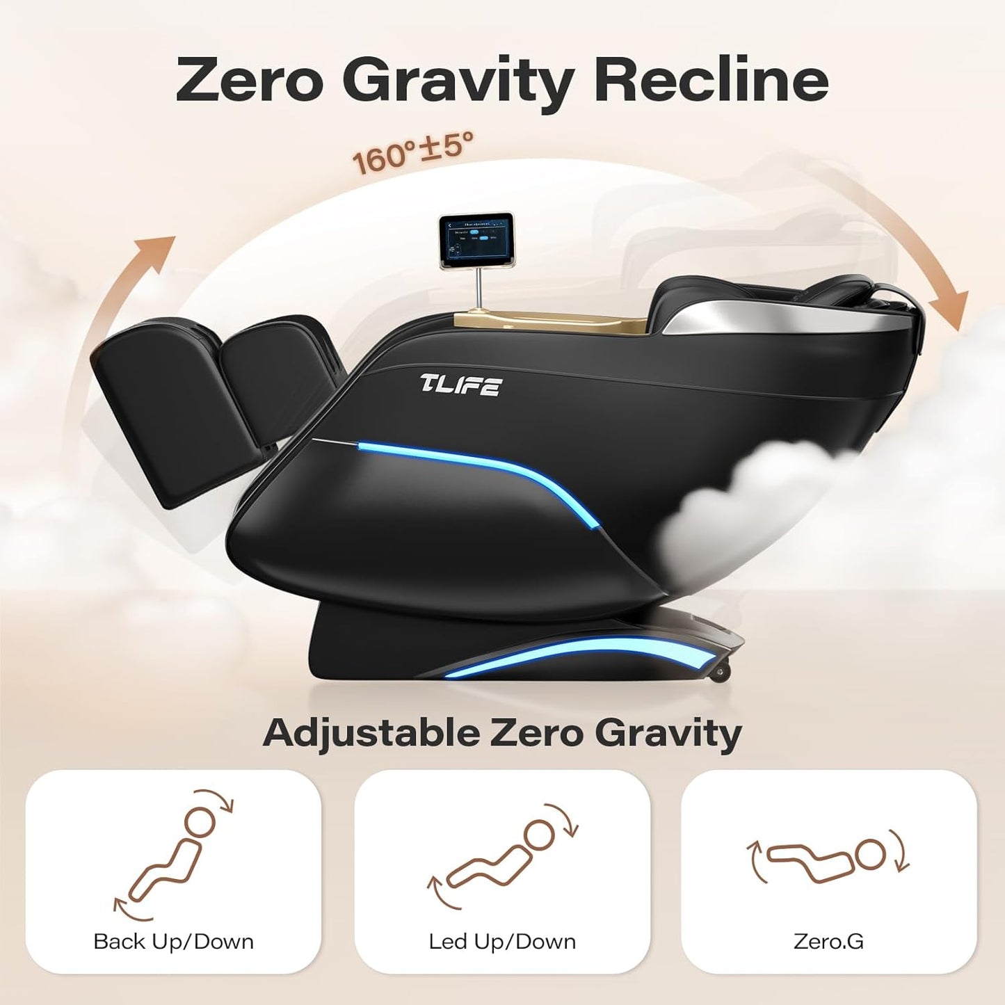 TLIFE Full Body Massage Chair - 160° Zero Gravity Recliner with Body Scan & 12 Auto Modes | Black