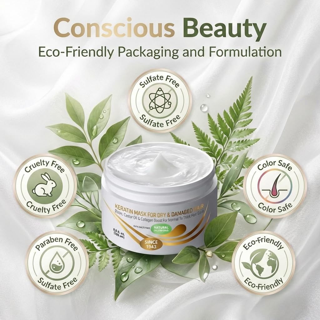 VITAMINS hair cosmetics Keratin Hair Mask Deep Conditioner for Dry Damaged Hair - Biotin, Collagen & Castor Oil Deep Conditioning, Repairs Split Ends & Restores Shine - For Thick Locks