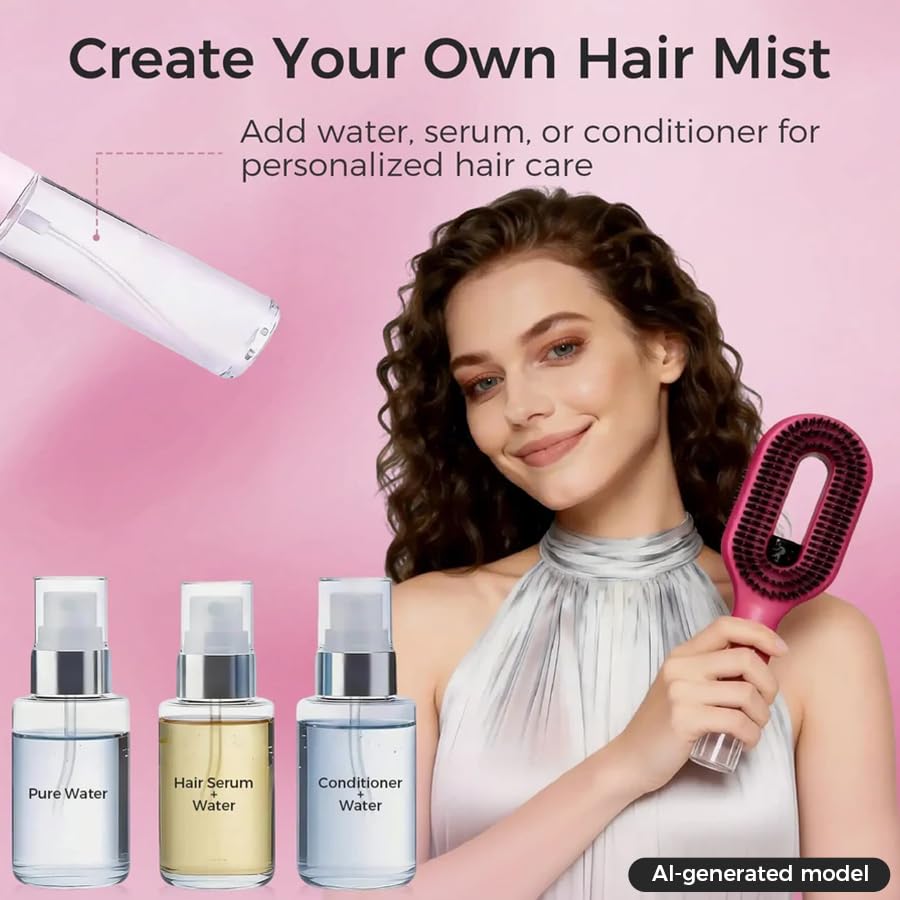 2-in-1 Mist Hair Brush - Detangling Spray Brush for Hydrating & Frizz Control | Hot Pink