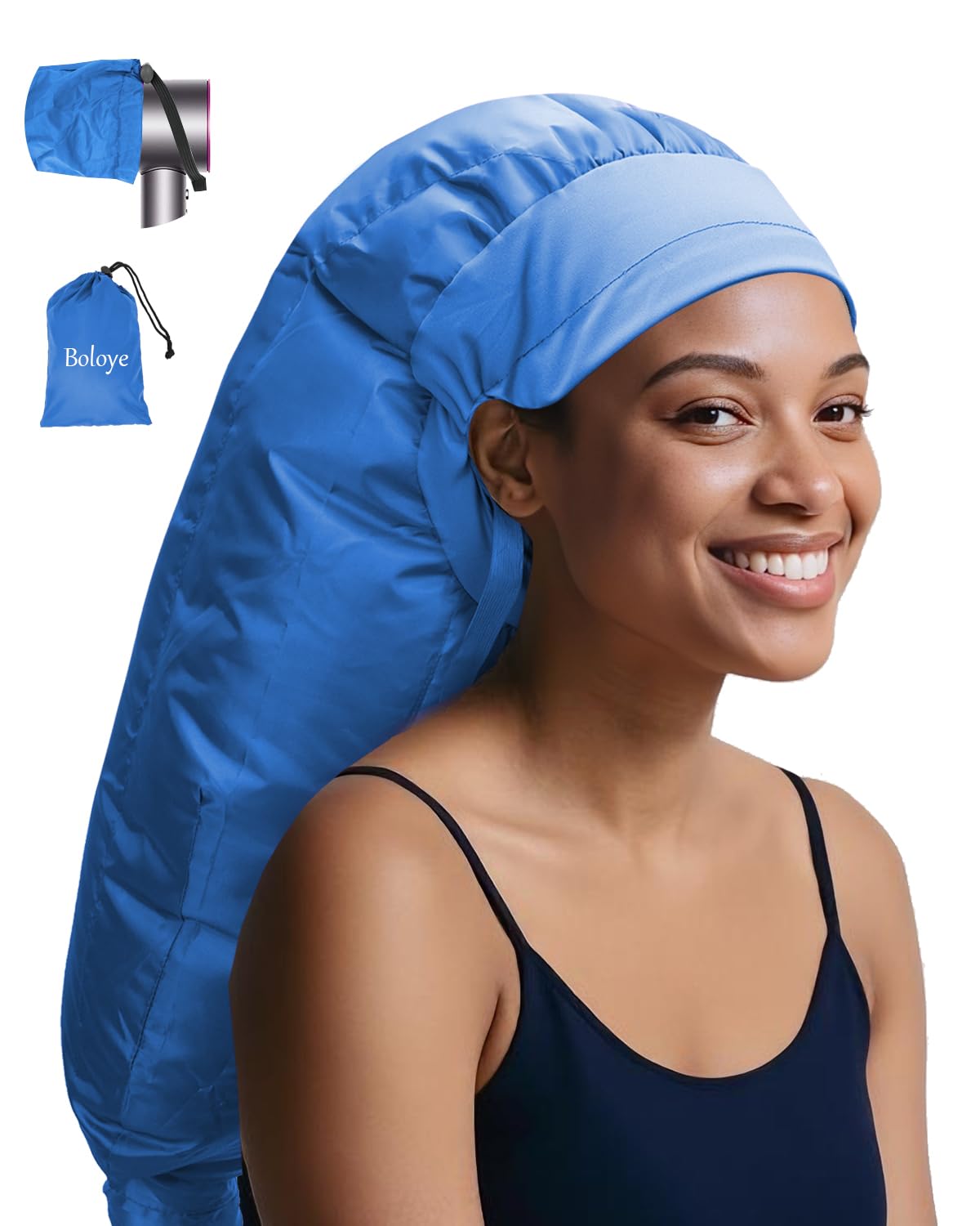 Boloye Hair Dryer Bonnet Attachment – 28.5" XL Hooded Dryer Cap for Faster Drying & Deep Conditioning, Extra-Large Space Fits Thick, Curly Hair & Styling Tools (Blue, Extra Large)