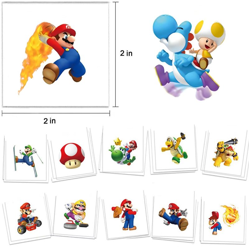 Mario Temporary Tattoos - 60pcs Cartoon Stickers for Boys | Birthday Party & Christmas Favors