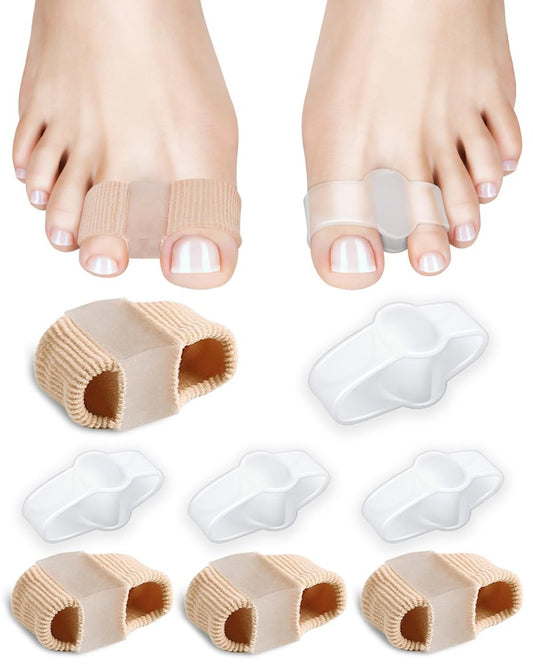 PGRODE 8PC Bunion Toe Separators Gel Bunion Corrector Soft Big Toe Spacers for Feet Women Men Toe Correct, Elasticity Hammer Toe Straightener with 2 Loops (4 Nylon+4Gel)