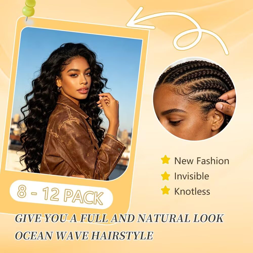 Human Crochet Hair for Black Women 22 Inch Deep Ocean Wave Bundles Human Hair Pre-separated 120 Strands 150G Invisible Miracle Knots Feather Crochet Human Hair Extensions T27#