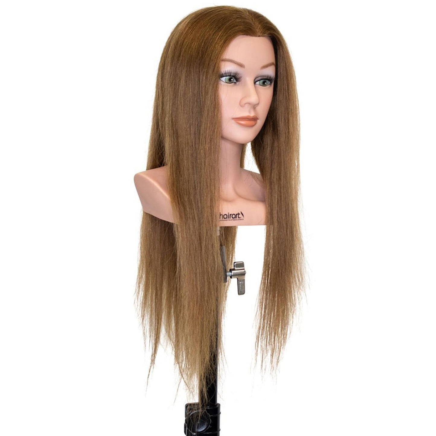 Tessa 24 Medium Brown Cosmetology Mannequin Head - 100% Human Hair for Styling, Training, and Practice - Ideal Long Hair Mannequin for Hairdressers and Students