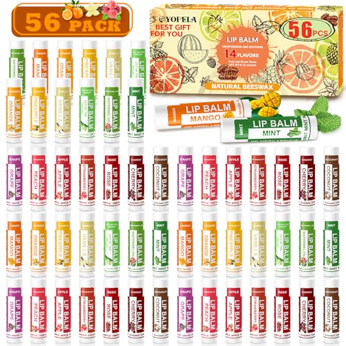 Yopela Natural Lip Balm Bulk Pack - 56 Count with Vitamin E & Coconut Oil
