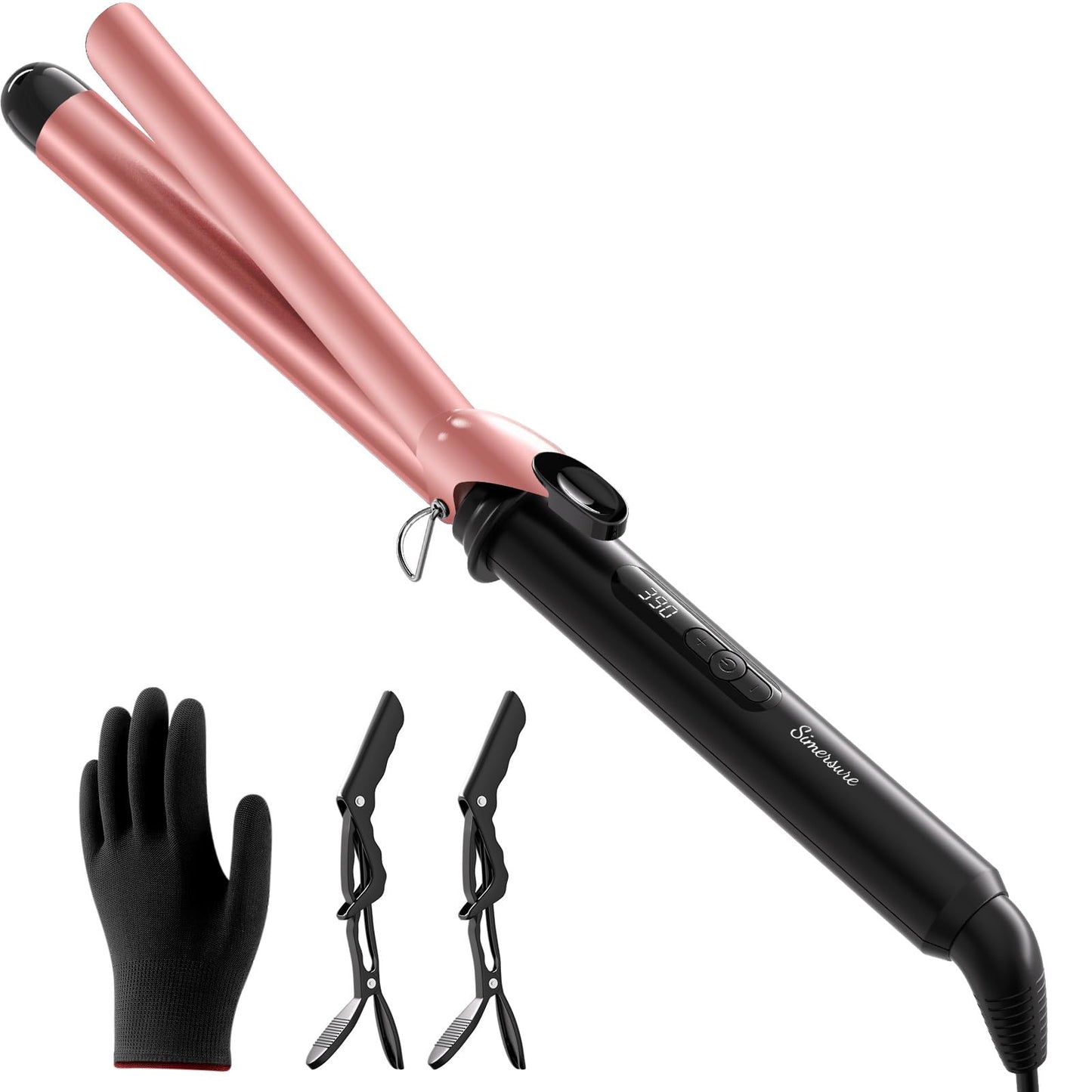 Dual Voltage Curling Iron 1 Inch Long Barrel–Ceramic Fast-Heating Hair Styling Tool for Short & Long Hair, Travel Curling Wand with 12 Levels Smart Temperature Control and Safety Glove