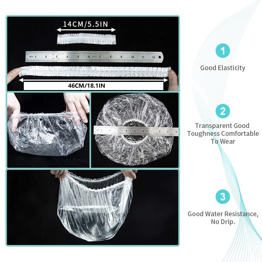 Disposable Shower Caps - 100 Pcs Waterproof Thick Elastic Bath Caps | Clear Hair Covers for Spa, Home, Salon, Travel (18.1")