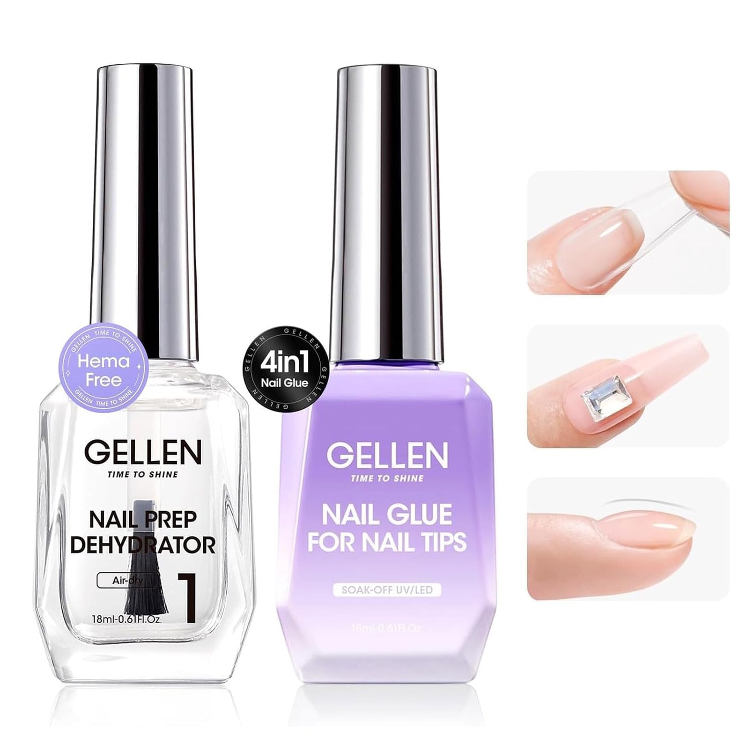 Nail Glue Gel - 18ML 4-in-1 Soak Off LED UV Adhesive for False & Acrylic Nails | Long-Lasting 28+ Days