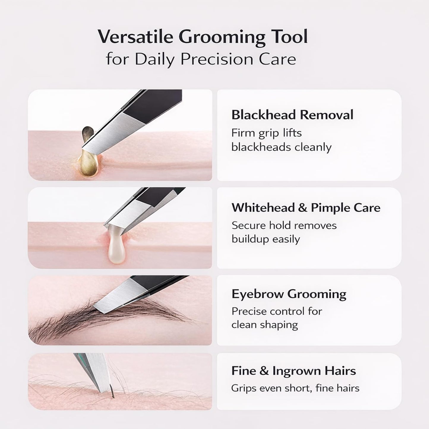 Precision Tweezers Set - Stainless Steel Eyebrow & Ingrown Hair Removal Kit | 4 Pcs Professional Grooming Tools with Travel Case