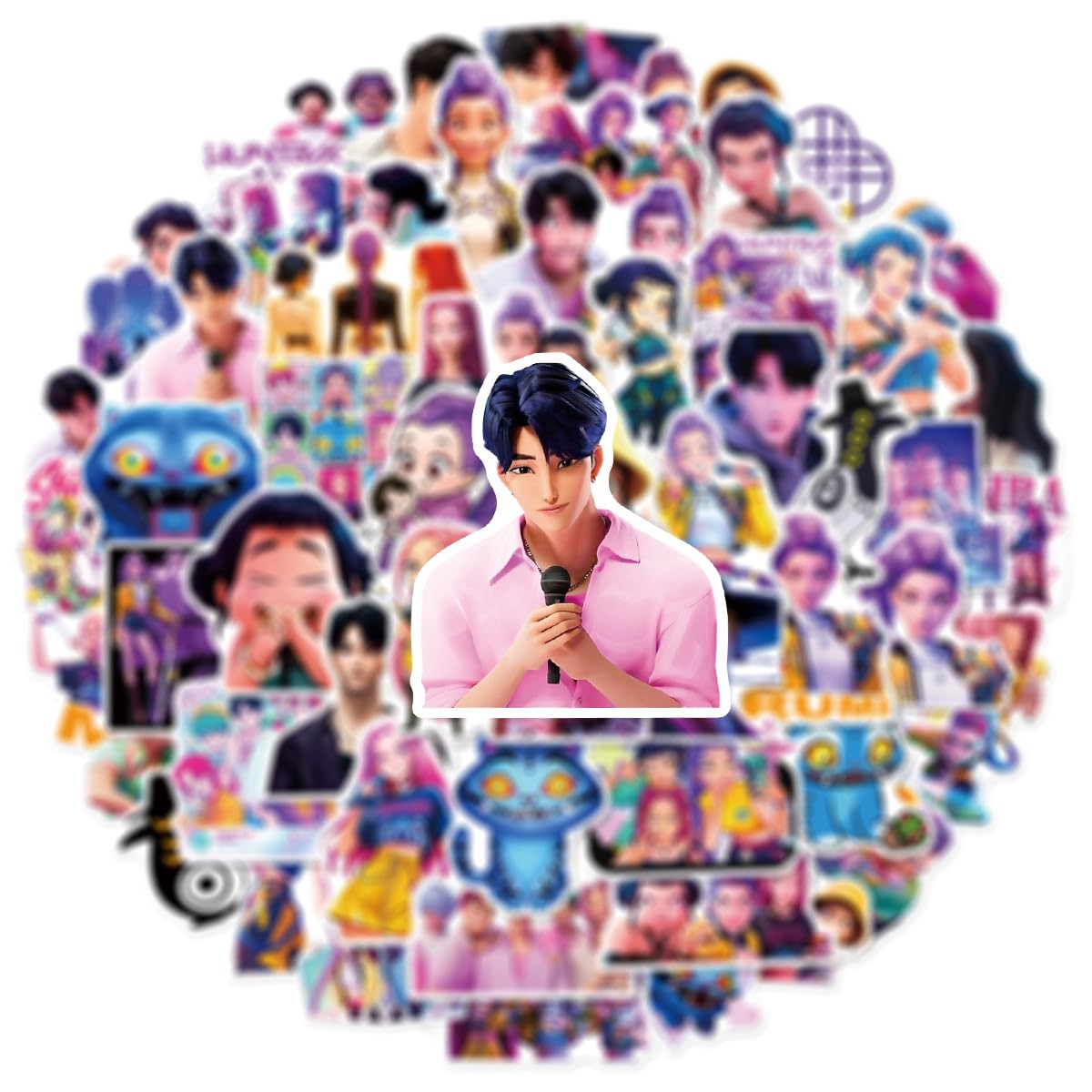 60 Pack Demon Hunters Stickers for Kids, Kpop Party Favors, Vinyl Waterproof Cool Movie Stickers for Water Bottle Laptop Computer Phone